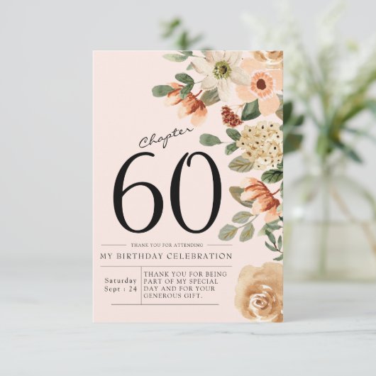 Floral 60. Geburtstag Dankeskarte (Stehend Vorderseite)