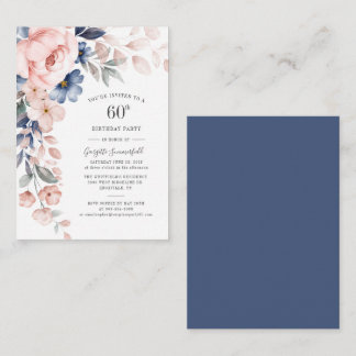 Floral 60. Geburtstag Dusty Blue Botanical Mitteilungskarte