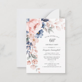 Floral 60. Geburtstag Dusty Blue Wasserfarbe Mitteilungskarte