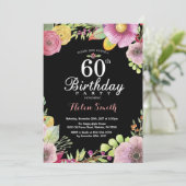 Floral 60. Geburtstag Einladung für Frauen (Stehend Vorderseite)