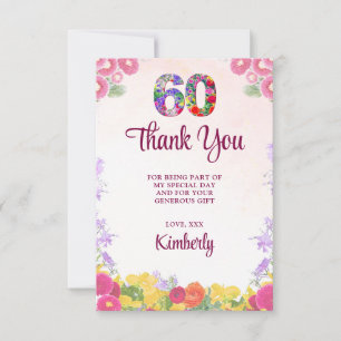 Floral 60. Geburtstag - Elegante Pastel 60 Jahre Dankeskarte