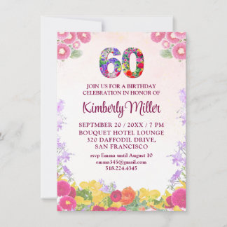 Floral 60. Geburtstag - Elegante Pastel 60 Jahre Einladung