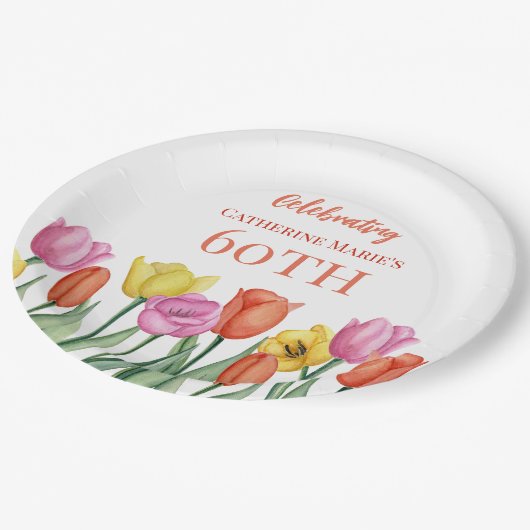 Floral 60. Geburtstag Pappteller (Schrägansicht)