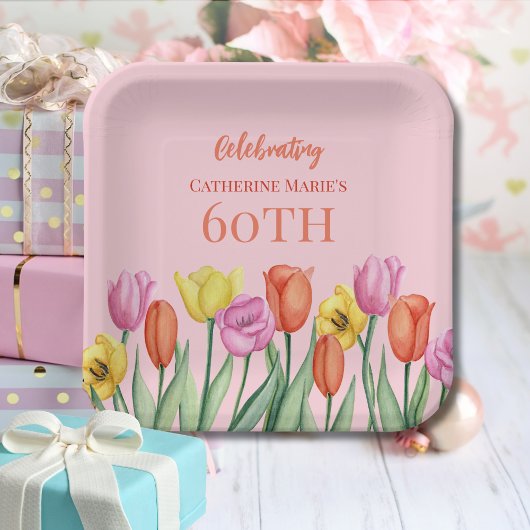 Floral 60. Geburtstag Pappteller