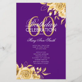Floral 60. Geburtstag Programm Gold & Lila mit Men Flyer