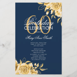 Floral 60. Geburtstag Programm Gold & Navy mit Men Flyer