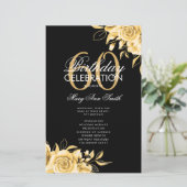 Floral 60. Geburtstag Programm Gold & Schwarz mit (Stehend Vorderseite)