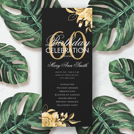 Floral 60. Geburtstag Programm Gold & Schwarz mit