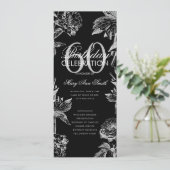 Floral 60. Geburtstag Programm Silver Black Menu (Stehend Vorderseite)