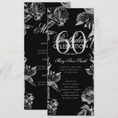 Floral 60. Geburtstag Programm Silver Black Menu (Vorne/Hinten)