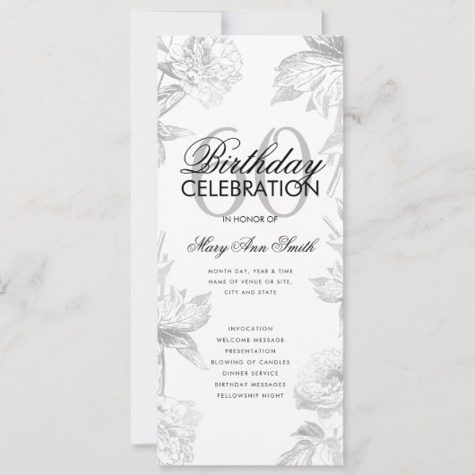 Floral 60. Geburtstag Programm Silver Menu (Vorderseite)