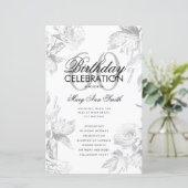 Floral 60. Geburtstag Programm Silver Menu (Stehend Vorderseite)