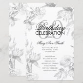 Floral 60. Geburtstag Programm Silver Menu (Vorne/Hinten)