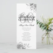 Floral 60. Geburtstag Programm Silver mit Menü (Stehend Vorderseite)