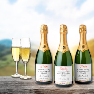 Floral 60. Geburtstagsflasche 60 Jahre Party Schaumweinetikett