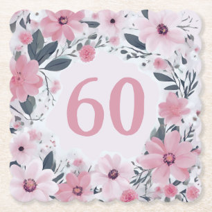 Floral 60. Geburtstagsparty Pastel Pink Blume Untersetzer
