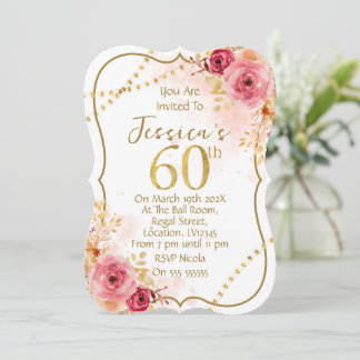 Floral 60th Birthday Invitation Einladung
