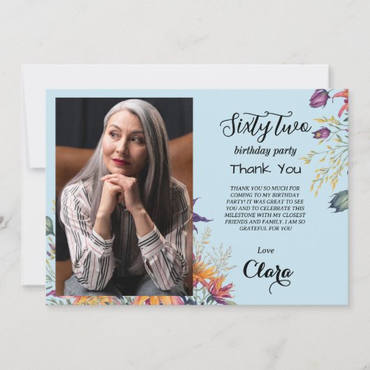 Floral 62. Geburtstag Dankeschön Karte (Vorderseite)