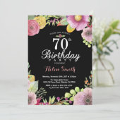 Floral 70. Geburtstag Einladung für Frauen (Stehend Vorderseite)