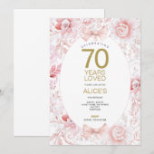 Floral 70. Geburtstag Einladung Moderne rosa Vinta (Vorne/Hinten)