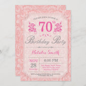 Floral 70. Geburtstag Einladung Rosa für Frauen (Vorne/Hinten)