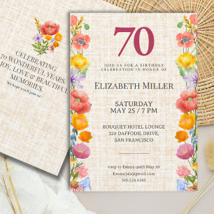 Floral 70. Geburtstag - Elegante Gartenparty Einladung