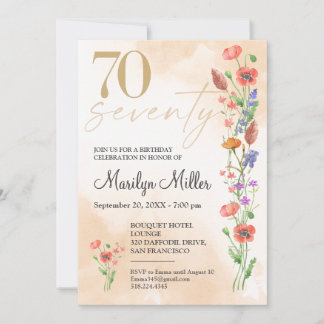 Floral 70. Geburtstag - Elegantes Aquarelldesign Einladung