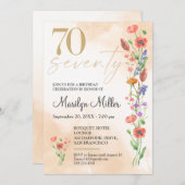 Floral 70. Geburtstag - Elegantes Aquarelldesign Einladung (Vorne/Hinten)