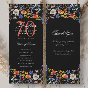 Floral 70. Geburtstag Programm Danke Black