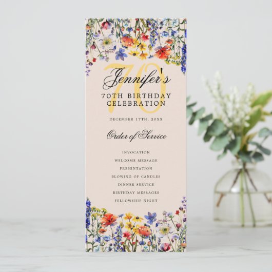 Floral 70. Geburtstag Programm Danke Champagne (Stehend Vorderseite)