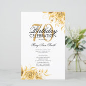 Floral 70. Geburtstag Programm Gold mit Menü (Stehend Vorderseite)