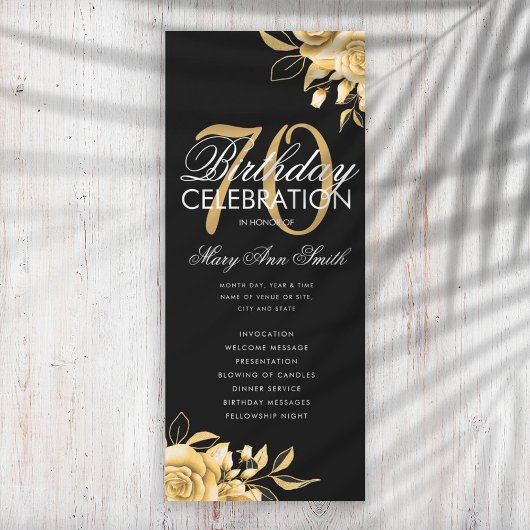 Floral 70. Geburtstag Programm Gold & Schwarz mit
