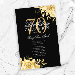 Floral 70. Geburtstag Programm Gold & Schwarz mit  Flyer