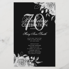 Floral 70. Geburtstag Programm Silver Black mit Me Flyer