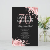 Floral 70. Geburtstag Rose Gold Black Menu (Stehend Vorderseite)