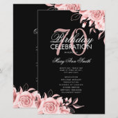 Floral 70. Geburtstag Rose Gold Black Menu (Vorne/Hinten)