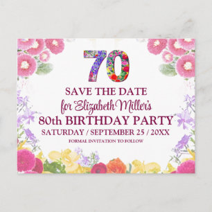 Floral 70. Geburtstag Save the Date Pink Postkarte