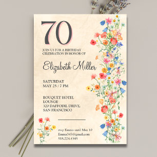 Floral 70. Geburtstag Wildblumen 70 Jahre Party Einladung