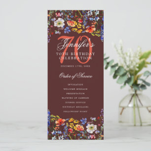 Floral 70. Geburtstagsparty Programmmenü Burgund Einladung
