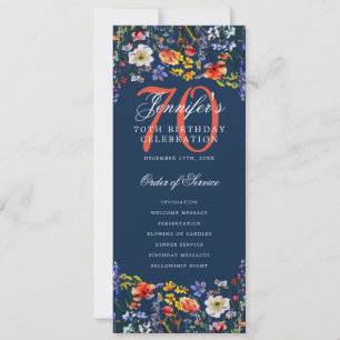 Floral 70. Geburtstagsparty Programmmenü Marine Einladung