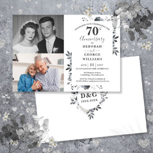Floral 70. Hochzeitstag Dann & Jetzt 2 Foto Einladung