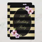 Floral 70.| Horizontale schwarze Streifen Einladung (Vorne/Hinten)