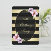 Floral 70.| Horizontale schwarze Streifen Einladung (Stehend Vorderseite)