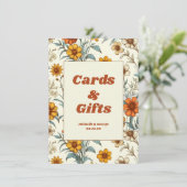 Floral 70er Zeitlose Hochzeitskarten & Geschenksig (Stehend Vorderseite)