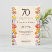Floral 70th Birthday – Elegant Garden Design 70 Einladung (Stehend Vorderseite)