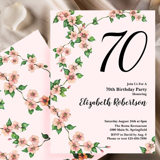 Floral 70th Birthday Invitation in Blush Pink Einladung