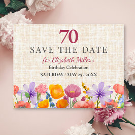 Floral 70th Save the Date - Garden Party Ankündigungspostkarte
