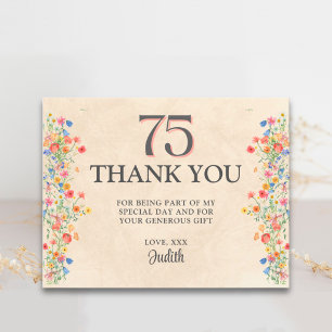 Floral 75. Geburtstag - Elegante Wildblume 70 Jahr Dankeskarte
