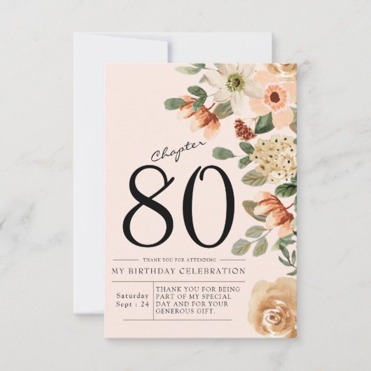 Floral 80. Geburtstag Dankeskarte (Vorderseite)