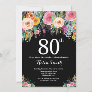 Floral 80. Geburtstag Einladung